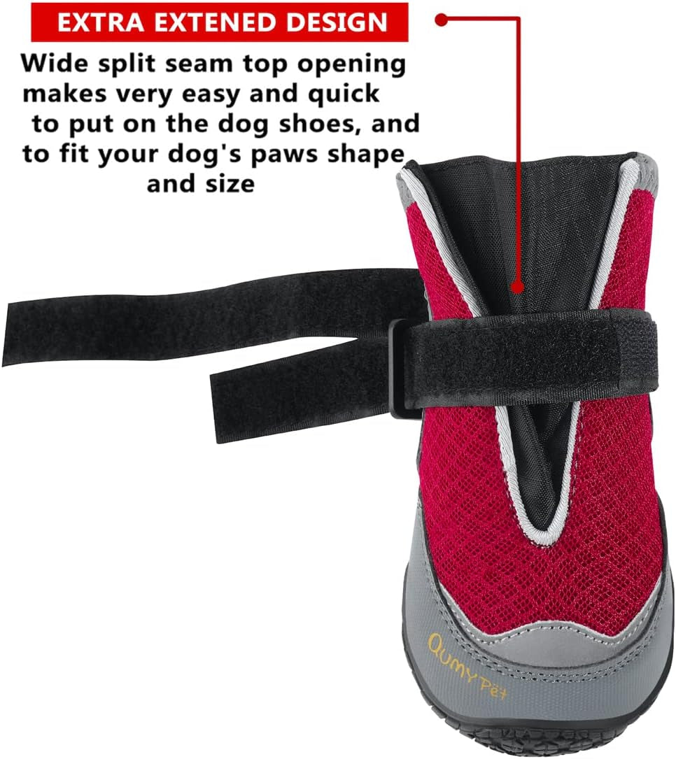 2PCS Dog Boots for Large Dogs, Medium Dog Shoes & Paw Protectors for Hot Pavement, Summer Heat Protection, Mesh Breathable Nonslip Dog Booties for Hardfloors, Walking Running Hiking Red Size 7