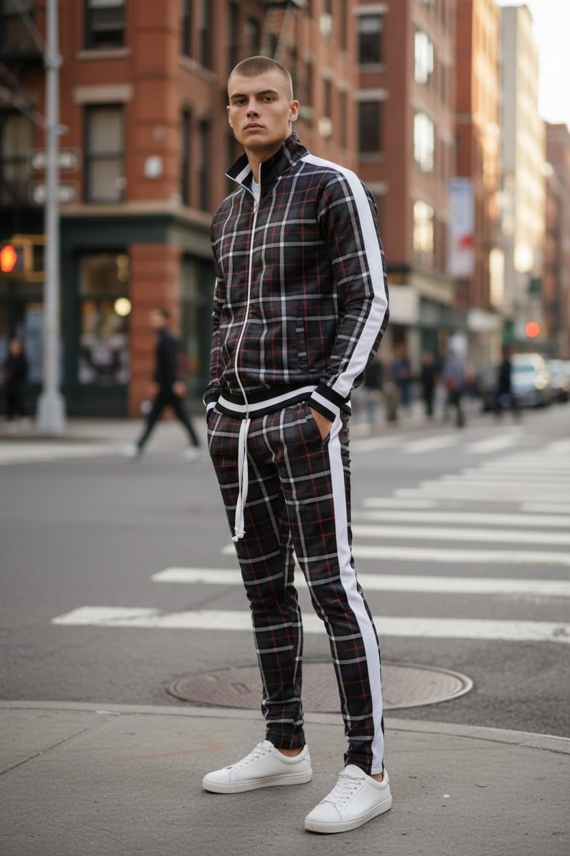 -TRACK JACKET Mens Urban Hip Hop Premium Track Jacket - Slim Fit Side Taping Sportswear Urbanwear Streetwear Top