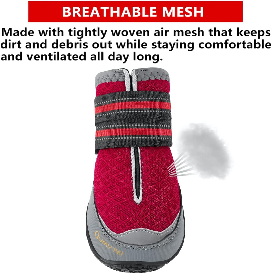 2PCS Dog Boots for Large Dogs, Medium Dog Shoes & Paw Protectors for Hot Pavement, Summer Heat Protection, Mesh Breathable Nonslip Dog Booties for Hardfloors, Walking Running Hiking Red Size 7