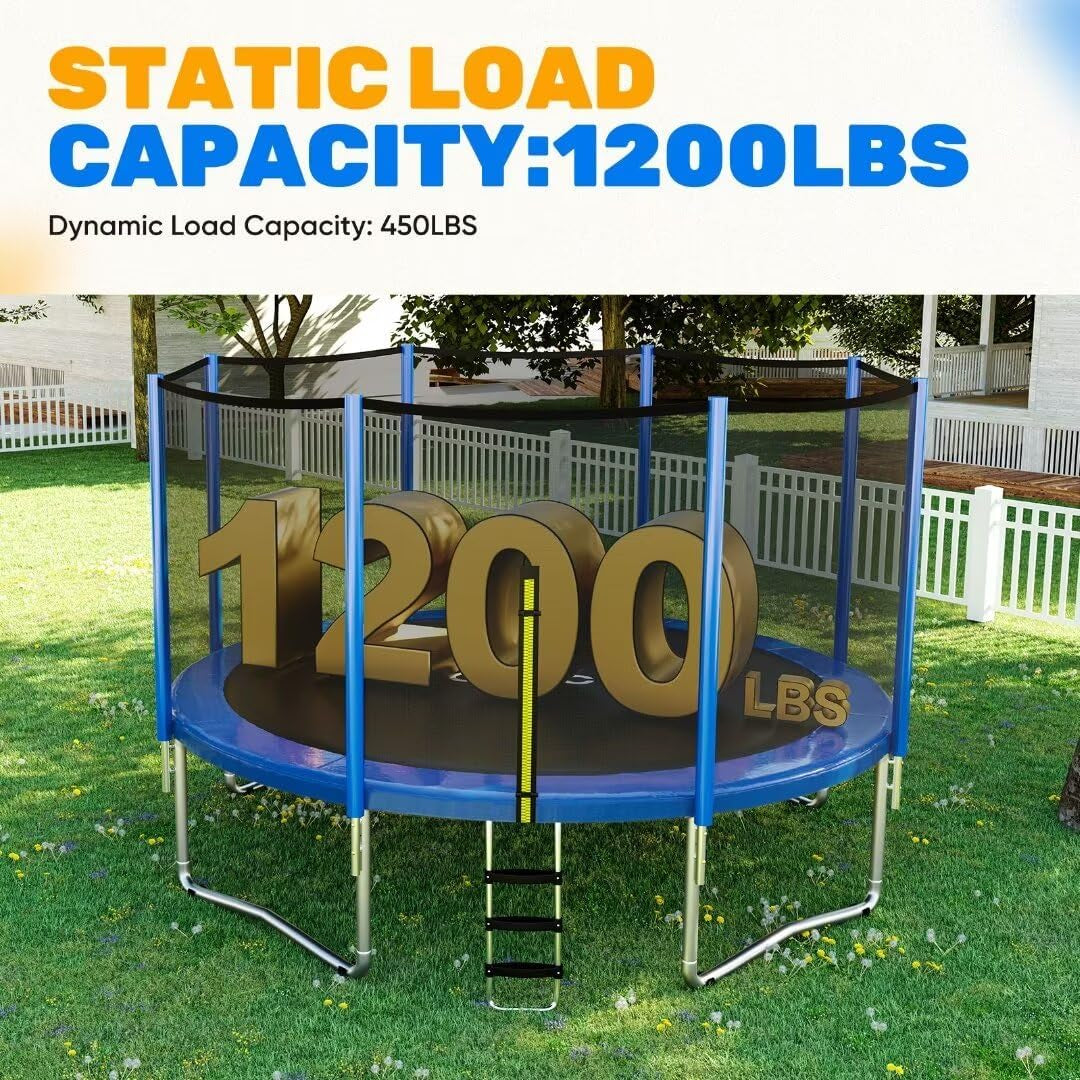 1200LBS Weight Capacity Trampoline 16 15 14 12 10 8 FT for Kids with Safety Enclosure Net for Children Adults Outdoor Yard Trampolines