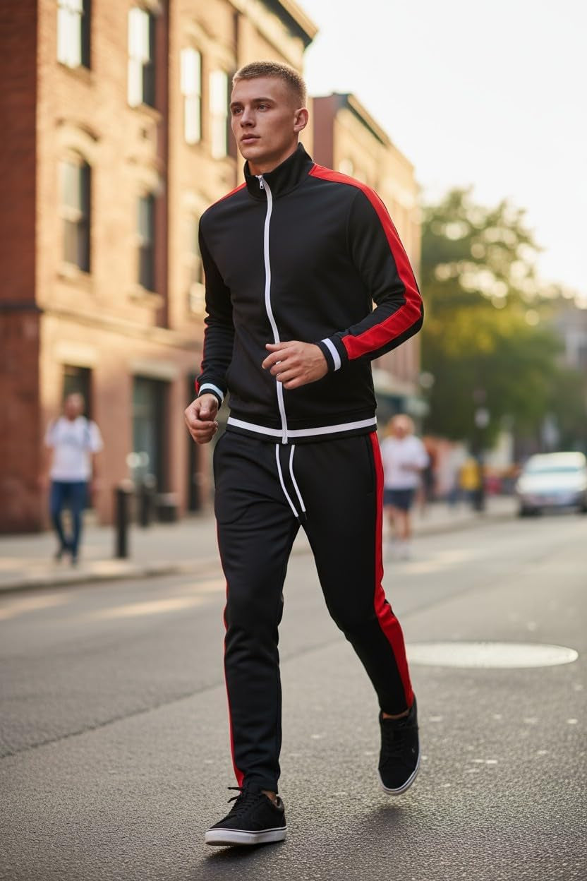 -TRACK JACKET Mens Urban Hip Hop Premium Track Jacket - Slim Fit Side Taping Sportswear Urbanwear Streetwear Top