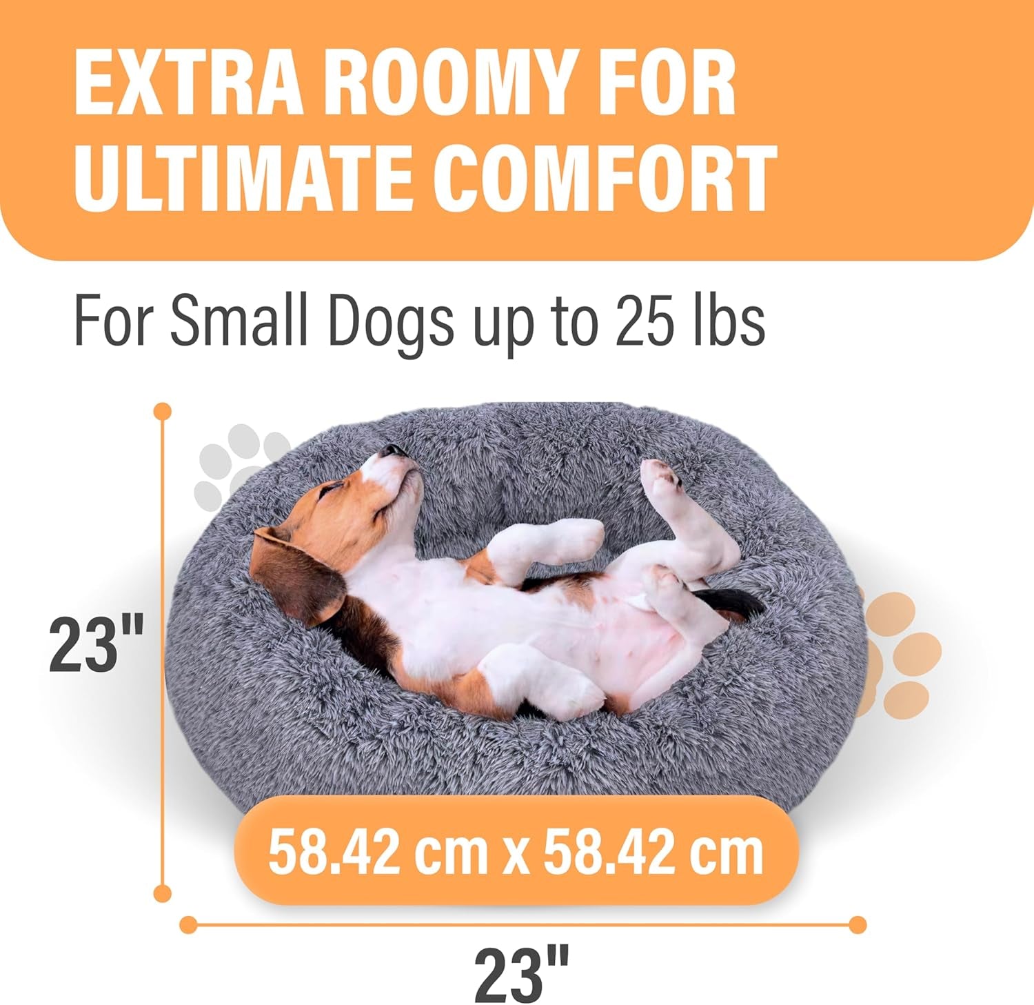 Premium Small Donut Dog Bed, Fits up to 45 Lbs, Removable Cover & Washable Cushion, Plush Long Pile Faux Fur Fabric, Portable Dark Grey Pet Bed Furniture for Puppies Adult Canines & Cats