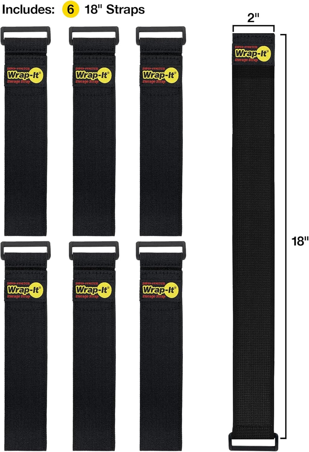 - Super-Stretch, 18" (6 Pack) - Elastic Hook and Loop Cinch Straps - Extension Cord Organizer, Hose and Cables Straps, Cord Wrap