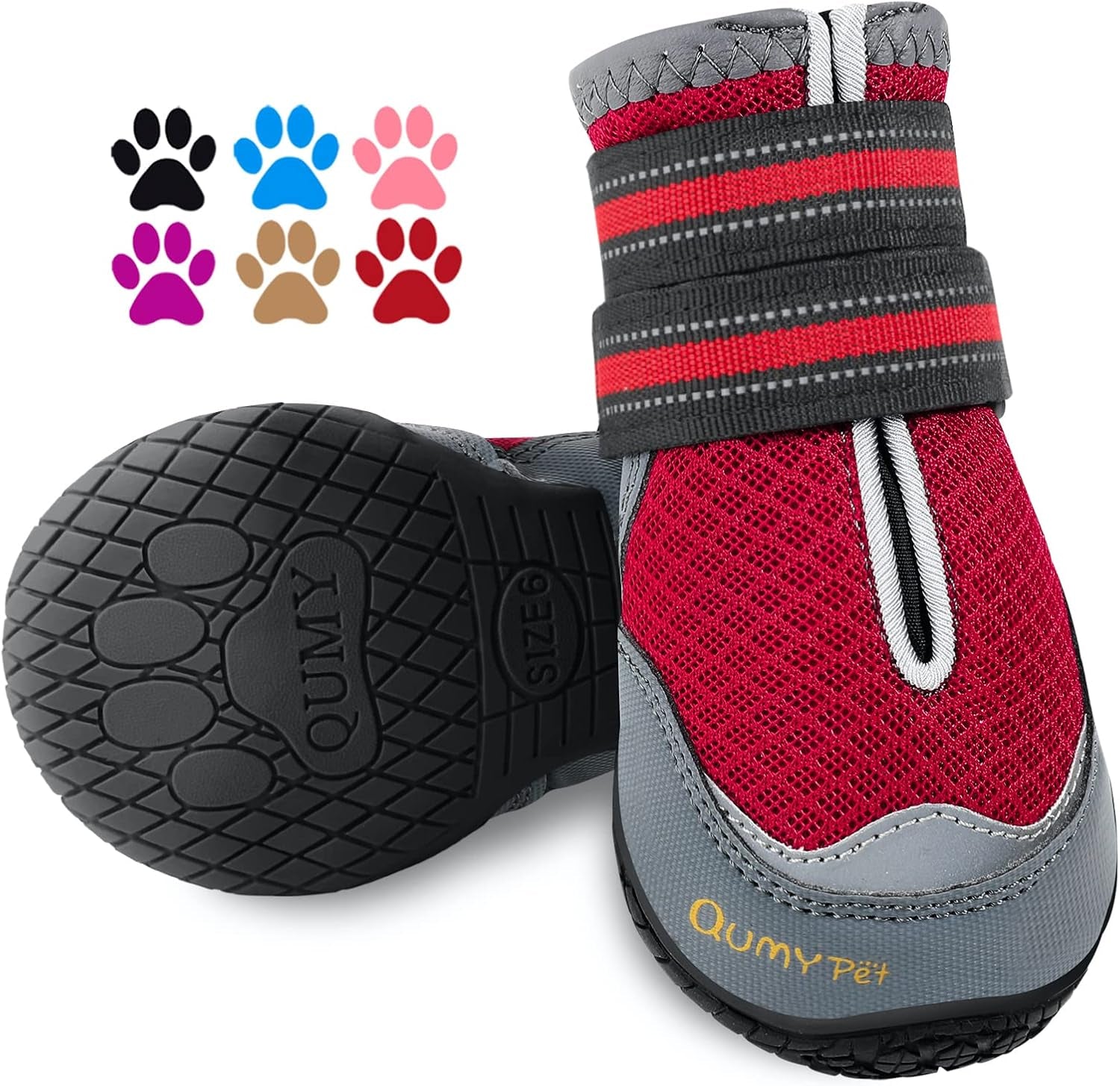 2PCS Dog Boots for Large Dogs, Medium Dog Shoes & Paw Protectors for Hot Pavement, Summer Heat Protection, Mesh Breathable Nonslip Dog Booties for Hardfloors, Walking Running Hiking Red Size 7